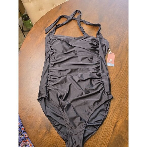 Smismivo Womans Black Medium Tummy Control Halter One Piece Slimming Swimsuit - Picture 12 of 16